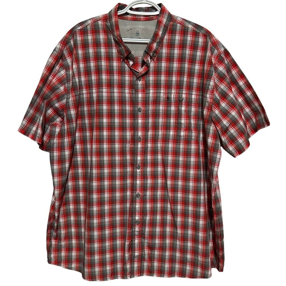G.H. Bass & Co. Men's Gray Orange Checked Short Sleeve Buttonโ Up Shirt Size XXL